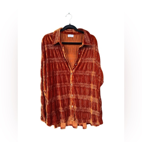 Pink Lily Wrinkle Effect Tiered Copper Rust Button Down Velvet Top XL NWOT - Picture 10 of 10
